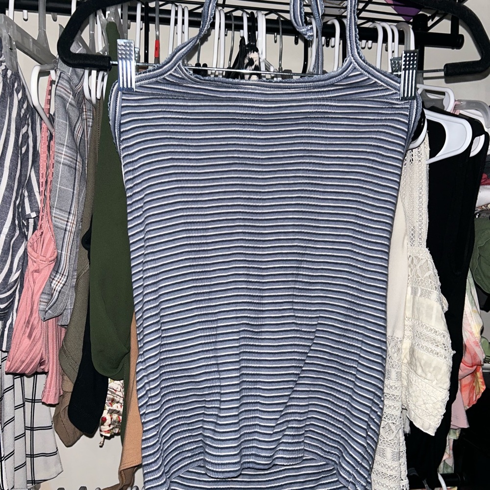 American Eagle Outfitters Ribbed Blue and White halter Camisole
